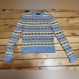 Polo Ralph Lauren Women’s Fair Isle Sweater XS Blue Cotton Silk Linen Crewneck
